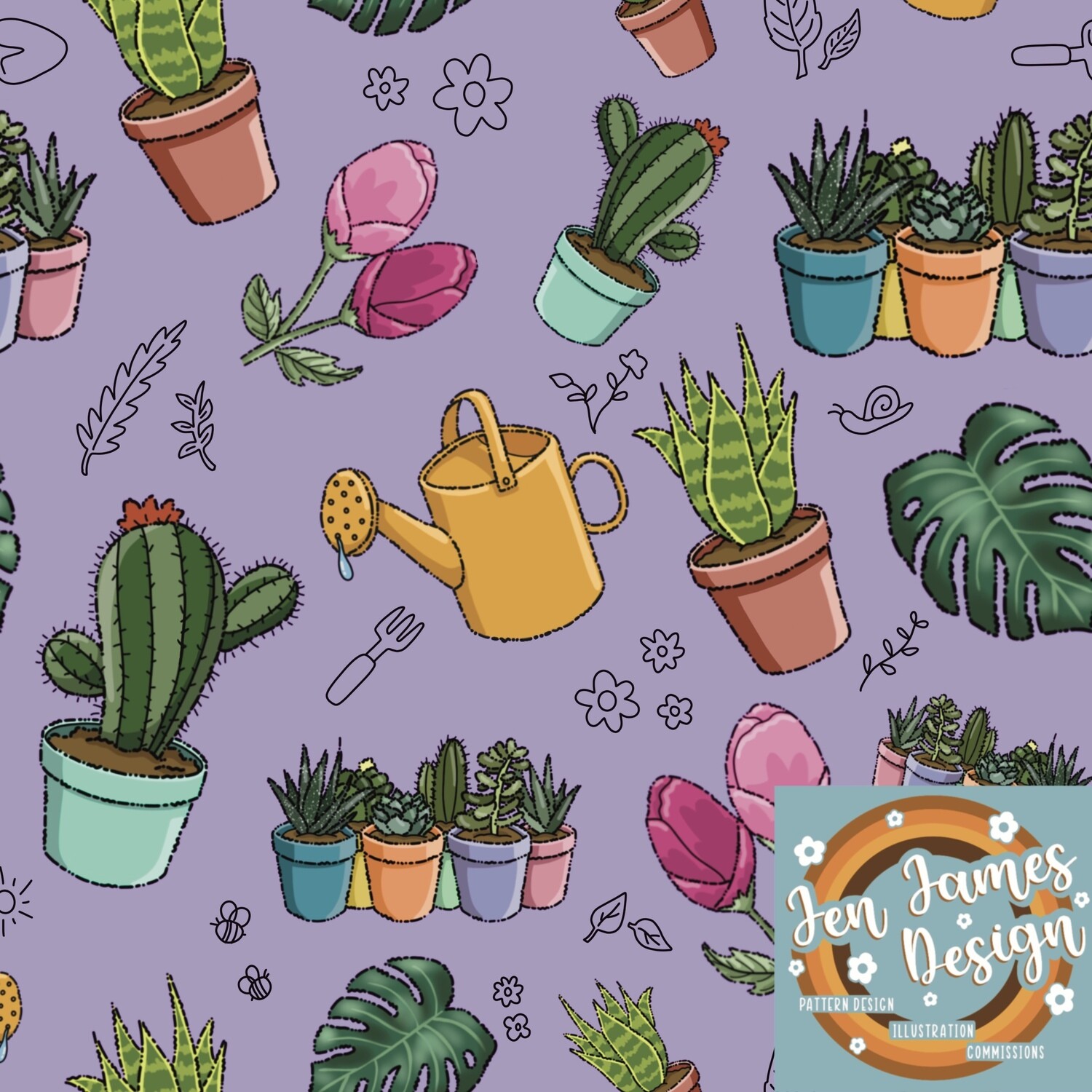 Plant Life- Seamless Tile Pattern, Base Colour: Lilac