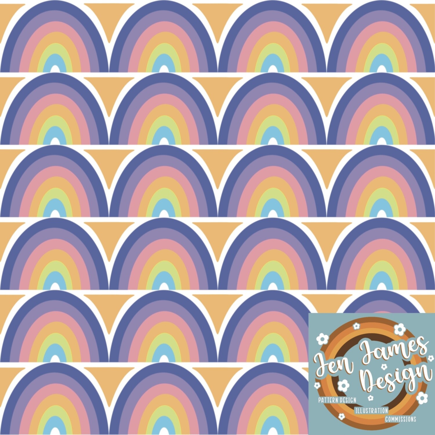 Retro Rainbows- Seamless Tile Pattern, Base Colour: Bright