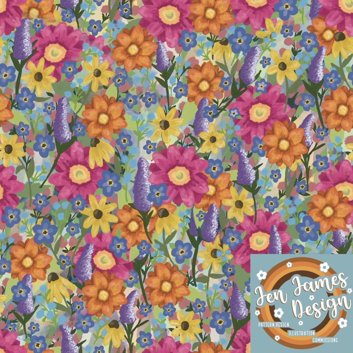 Bright Floral- Seamless Tile Pattern, Colour: Multi