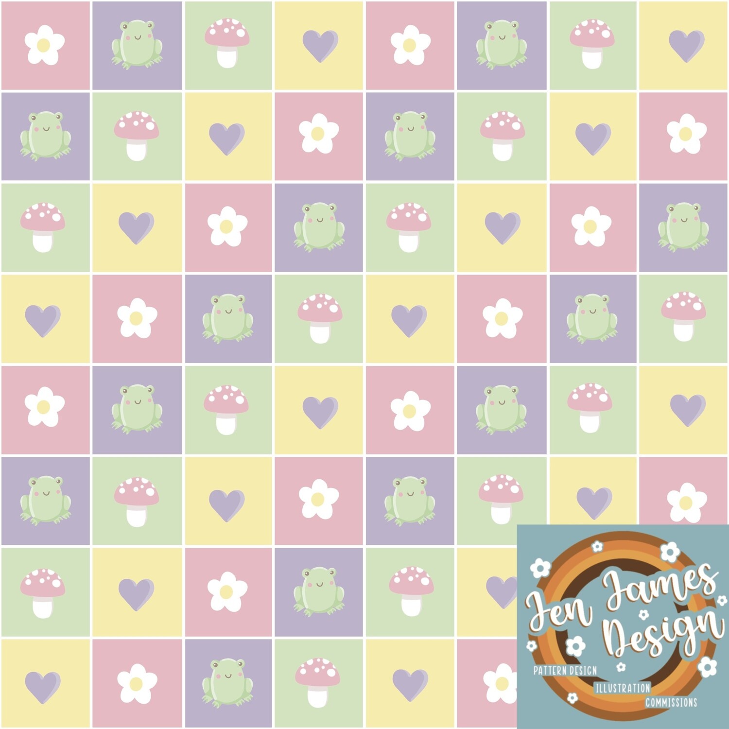 Patchwork Froggies- Seamless Tile Pattern, Base Colour: Pastel