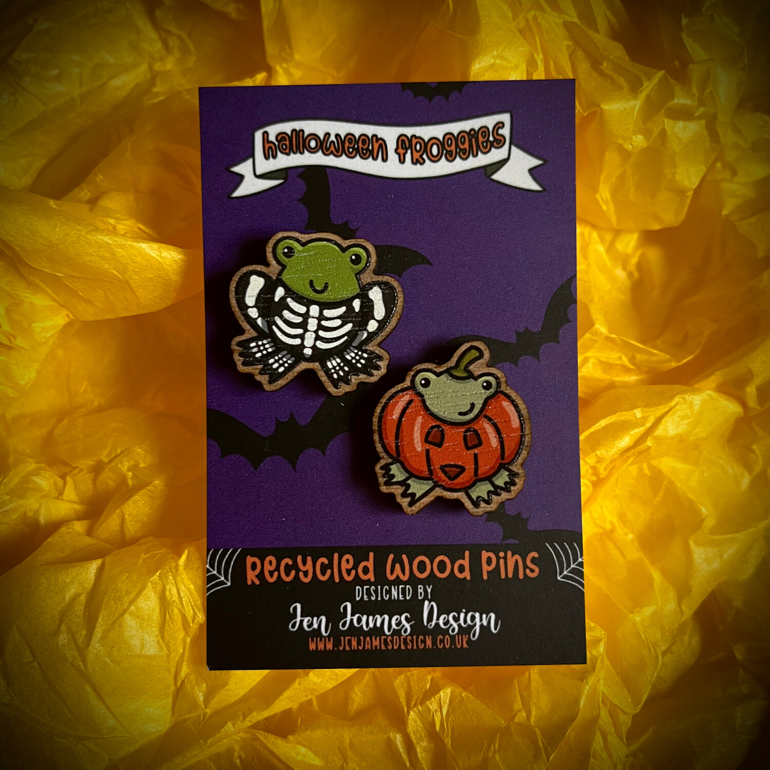 ‘Halloween Froggies’ Wooden Pin Badges
