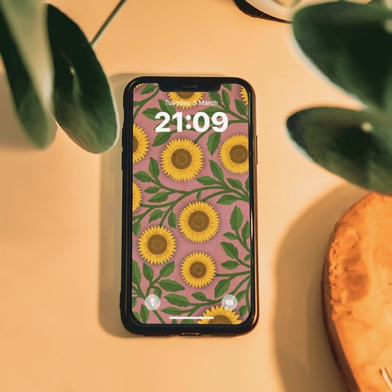 Vintage Sunflowers- Dusky Pink phone wallpaper