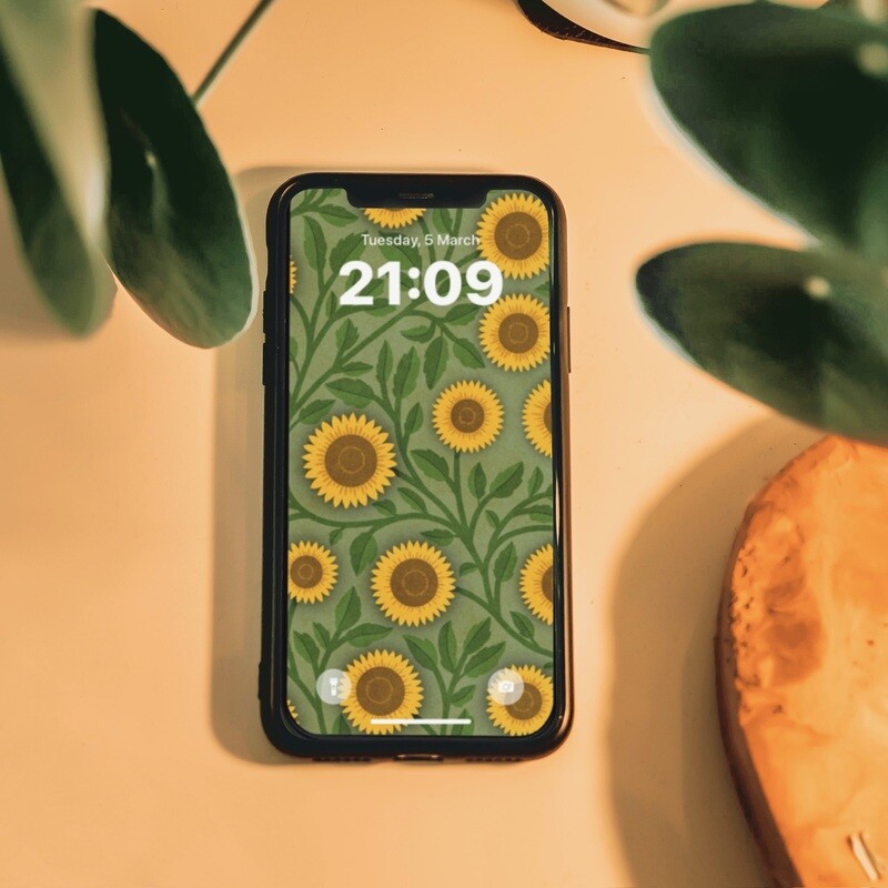Vintage Sunflowers- Sage Green phone wallpaper