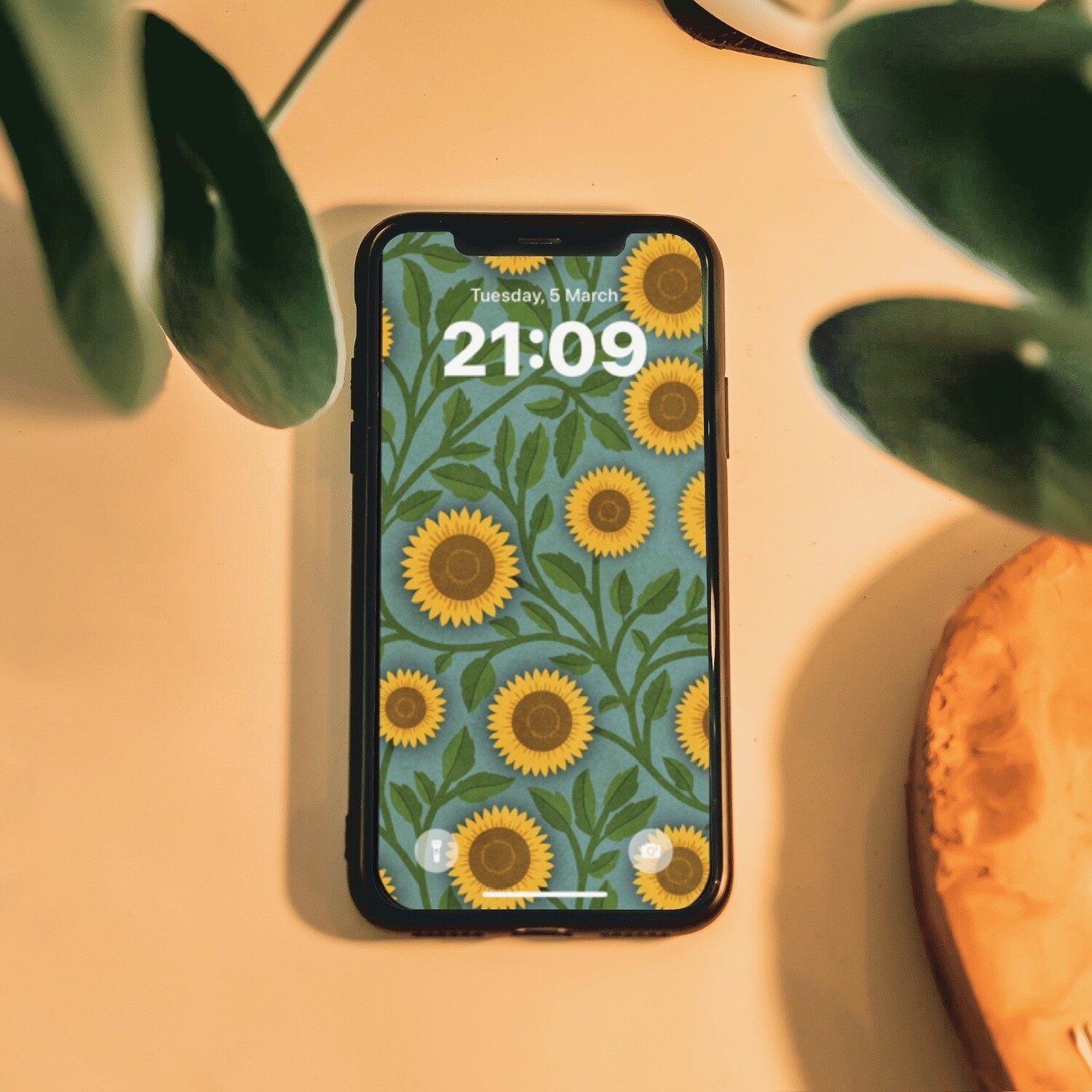 Vintage Sunflowers- Denim Blue phone wallpaper