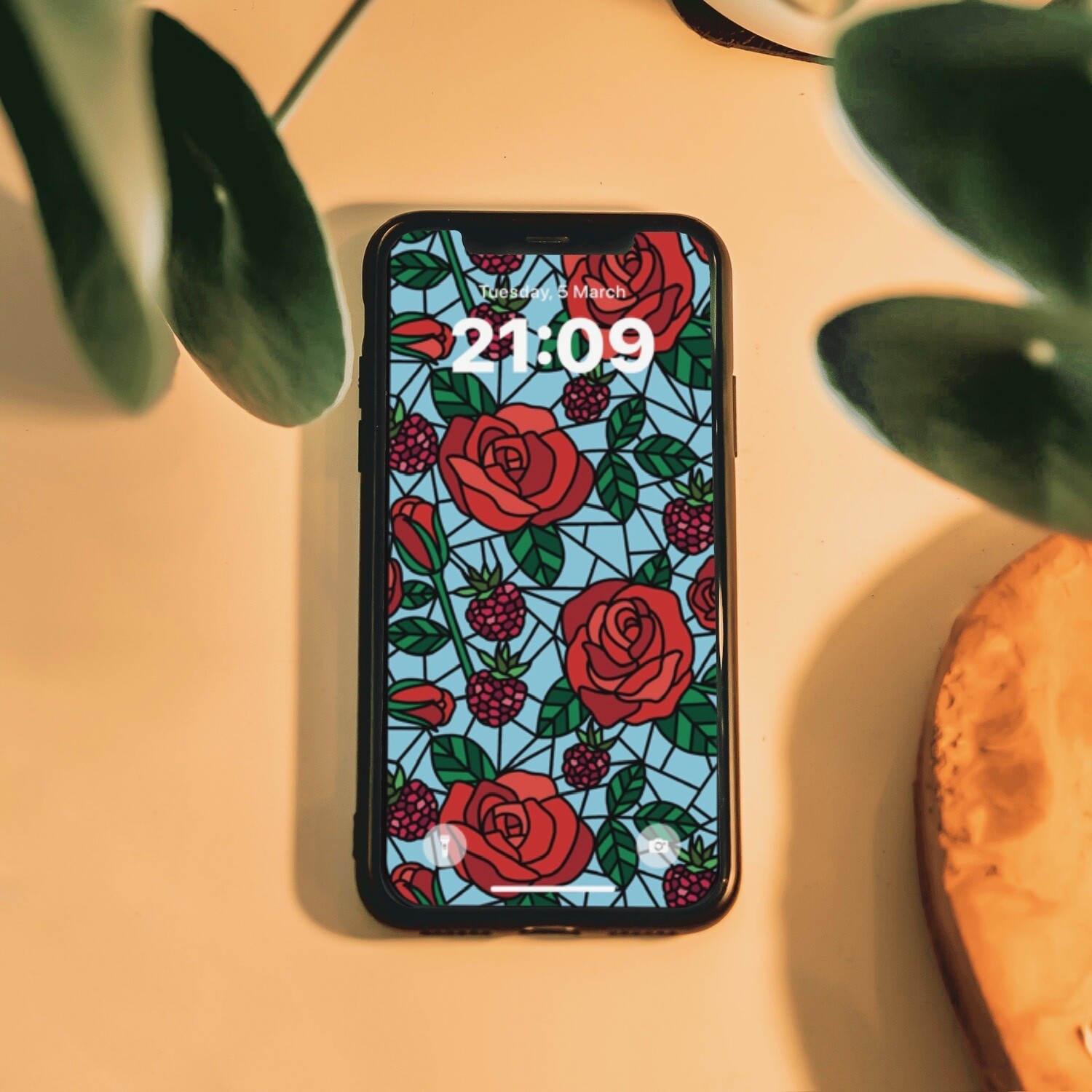 Stained Glass Roses-Sky Blue phone wallpaper