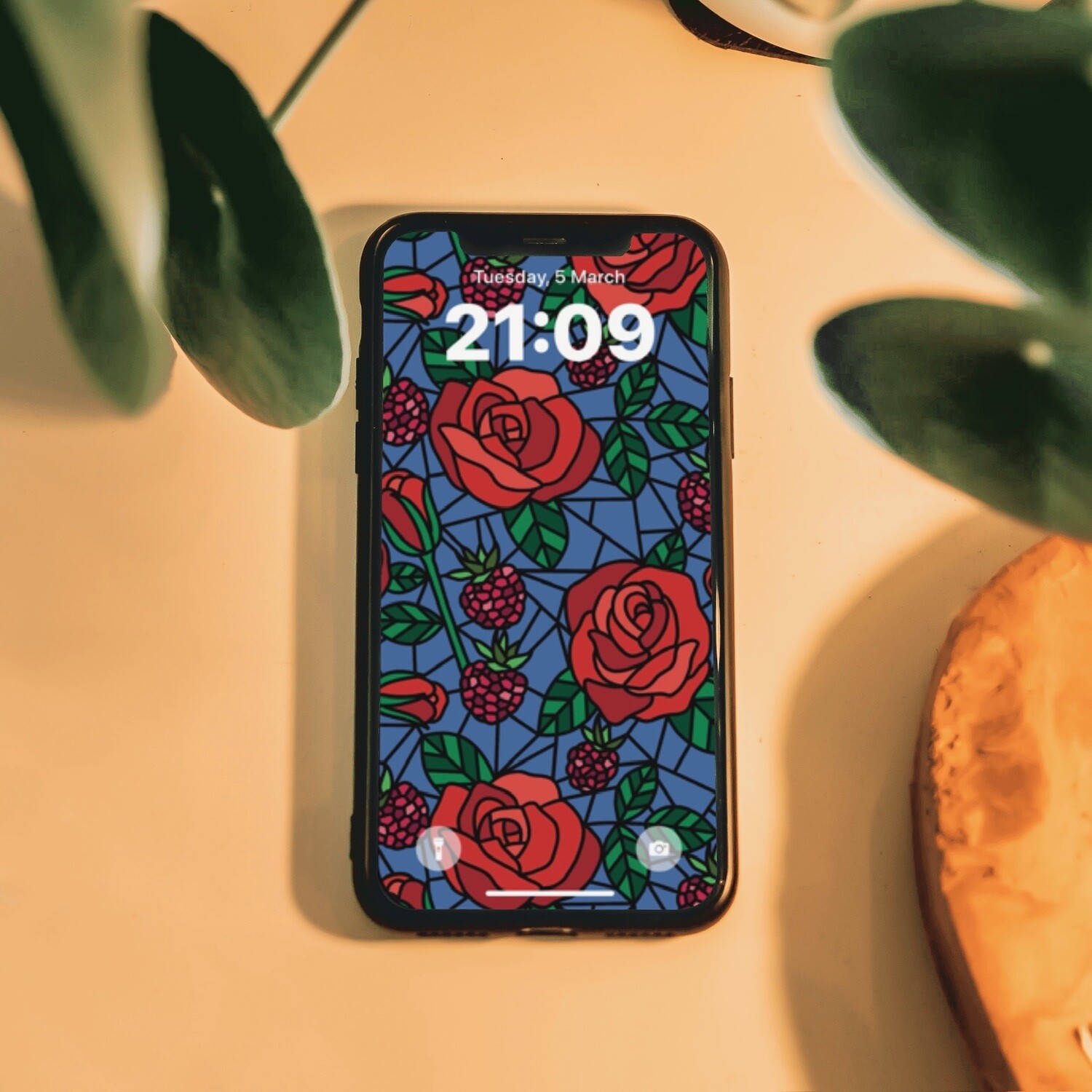 Stained Glass Roses-Royal Blue phone wallpaper