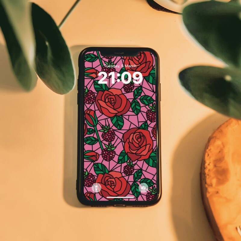 Stained Glass Roses-Pink phone wallpaper