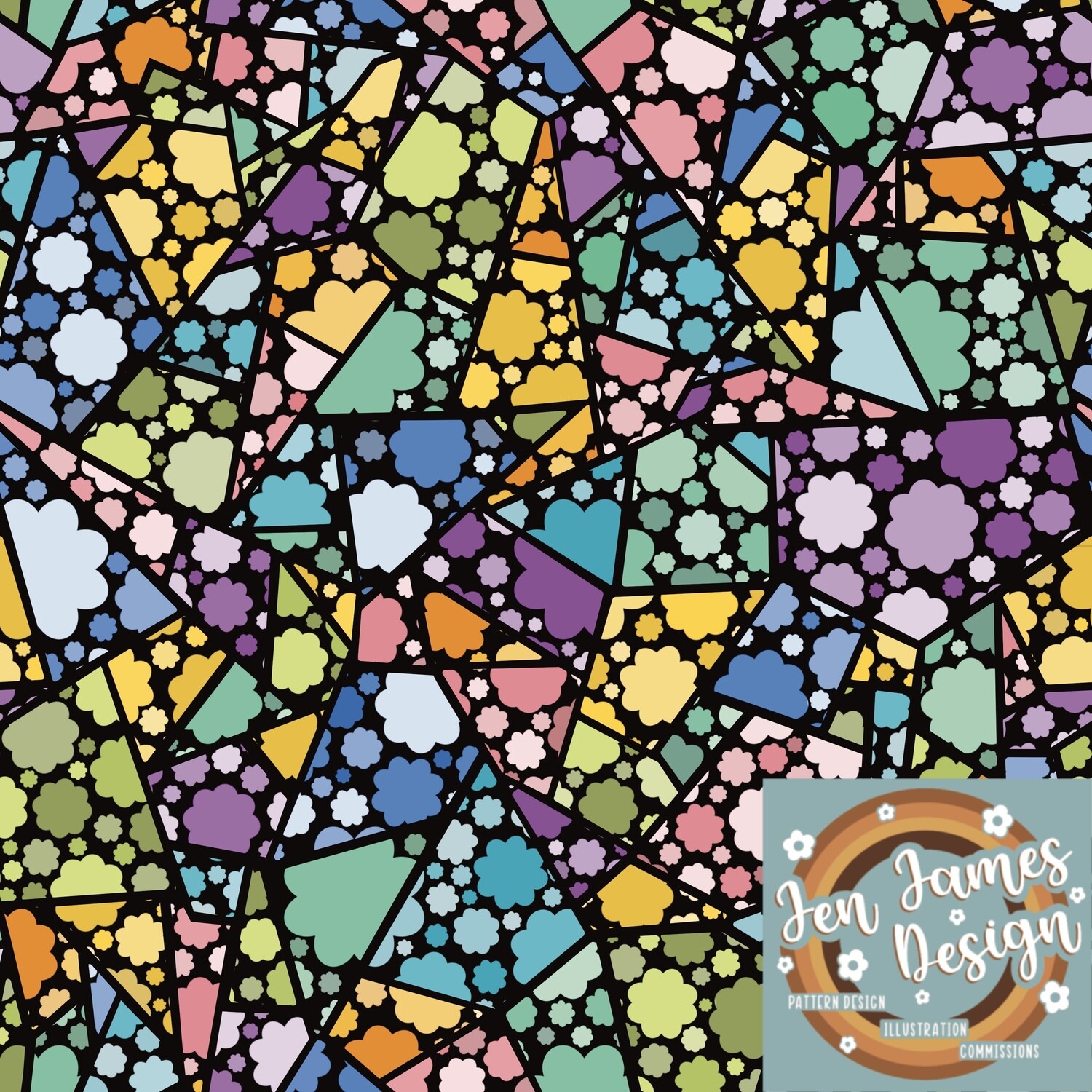 Kaleidoscope- Seamless Tile Pattern, Base colour: Black