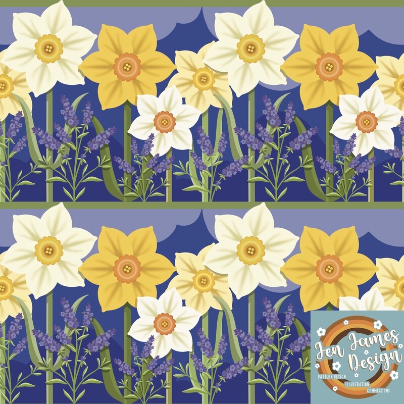 Daffodils &amp; Lavender- Seamless Tile Pattern