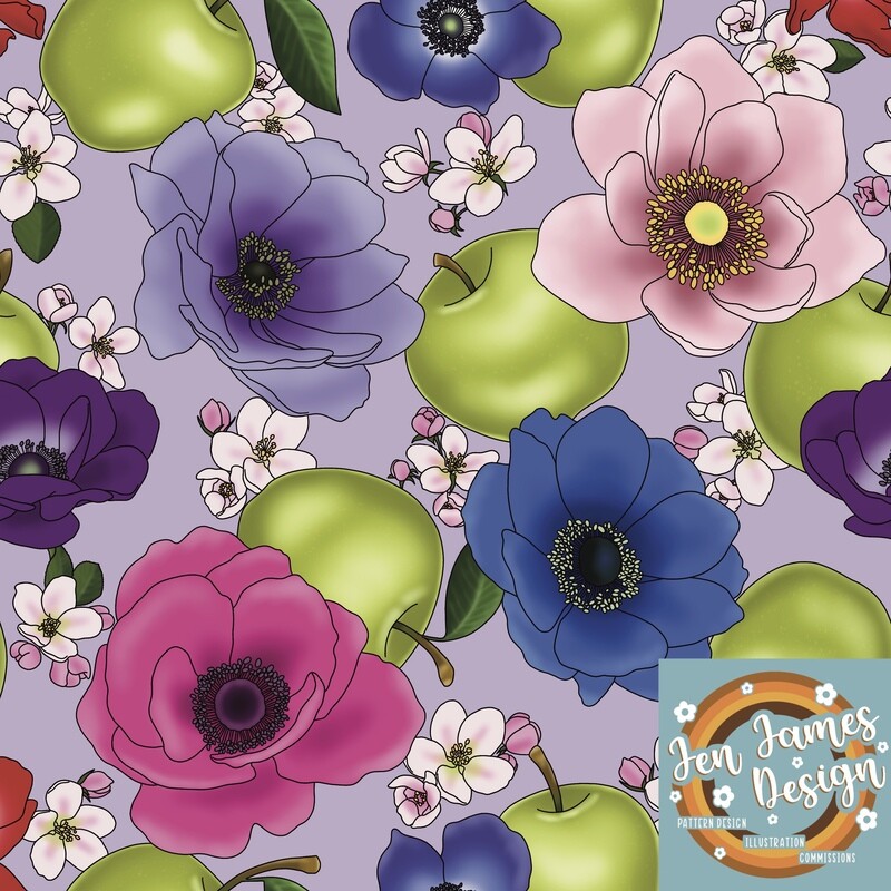Anemones &amp; Apples- Seamless Tile Pattern