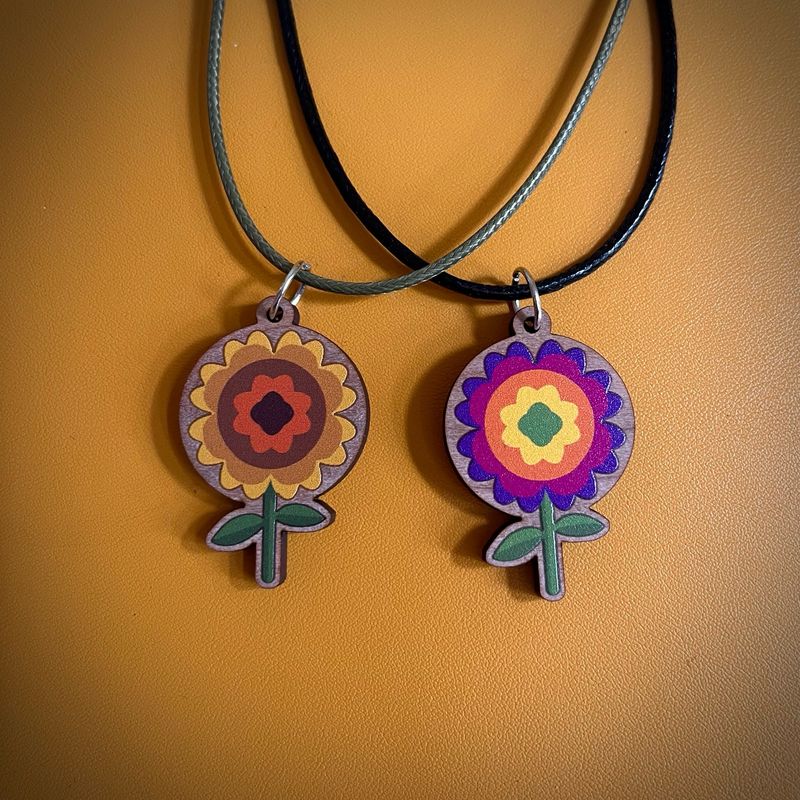 Retro Sunflower Wooden Pendant