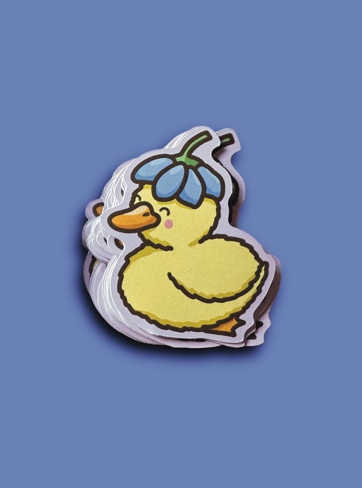 Ducky Flower Hat Sticker- Blue
