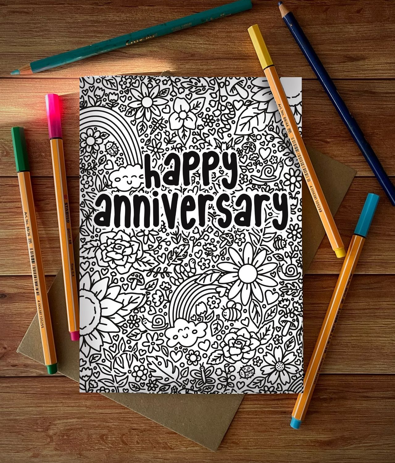 &#39;Happy Anniversary&#39; Colour Me In Card