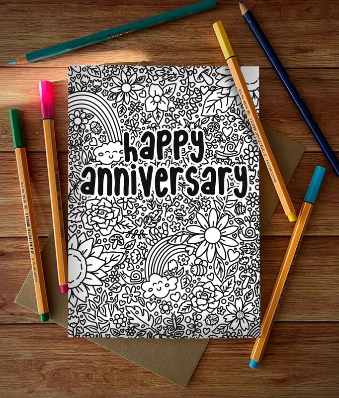 &#39;Happy Anniversary&#39; Colour Me In Card