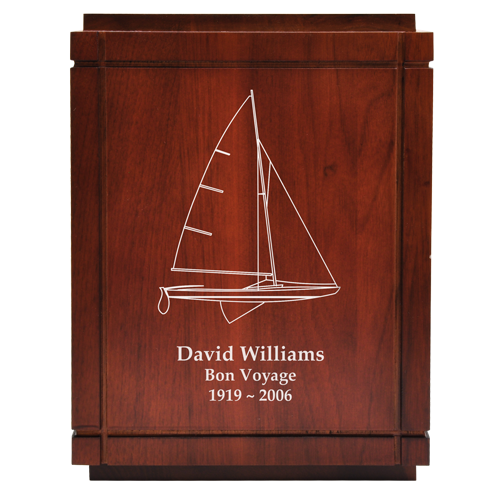 Cherry Finish Grooved Vertical Wood Urn