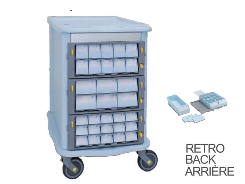 DOUBLE FACE PHARMACY TROLLEY - 60 small drawers