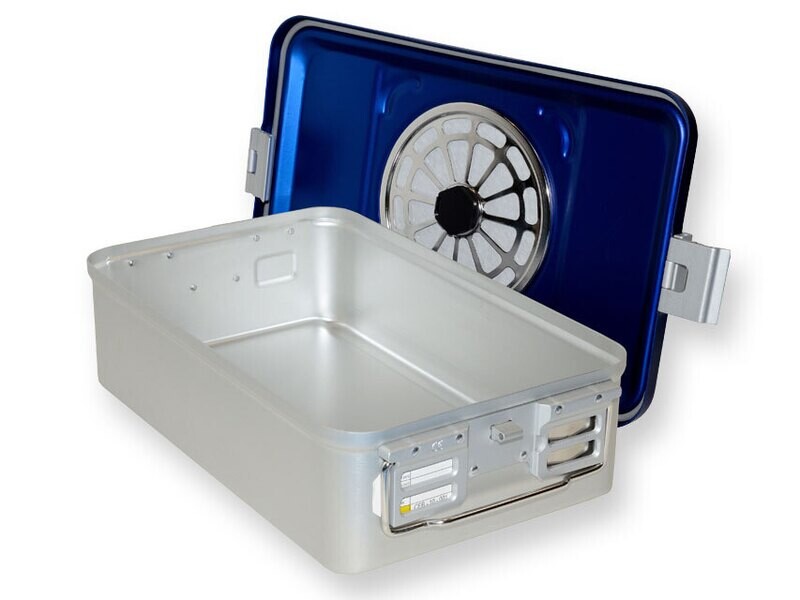 CONTAINER WITH FILTER medium h 135 mm - blue - perforated