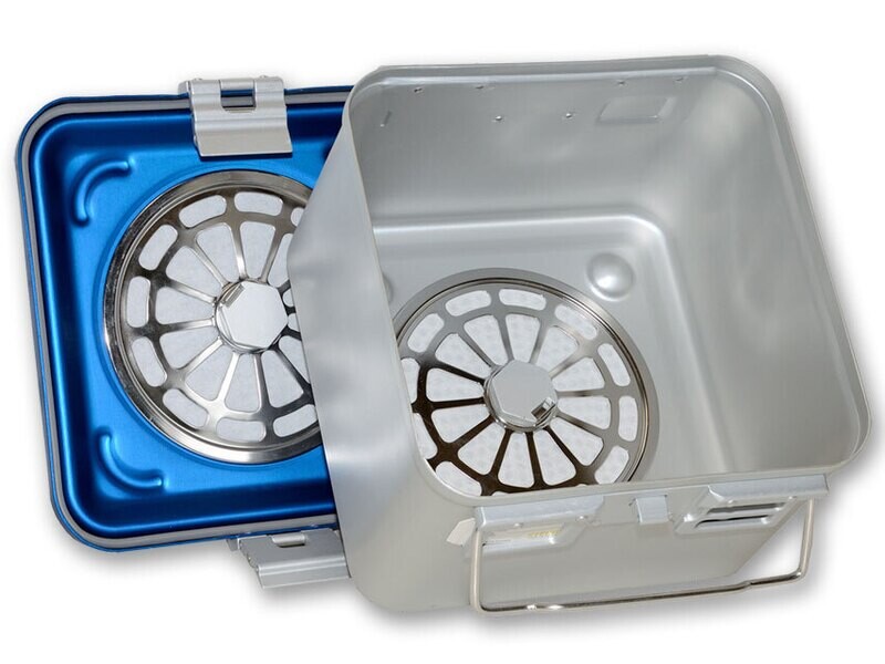 CONTAINER WITH FILTER small h 200 mm - blue - perforated