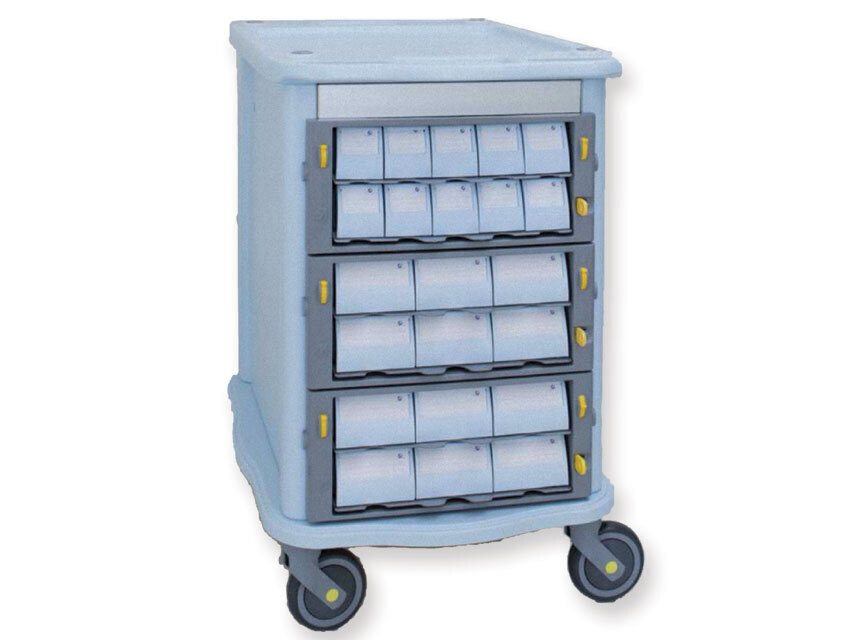 DOUBLE FACE PHARMACY TROLLEY - 3 large, 22 small drawers