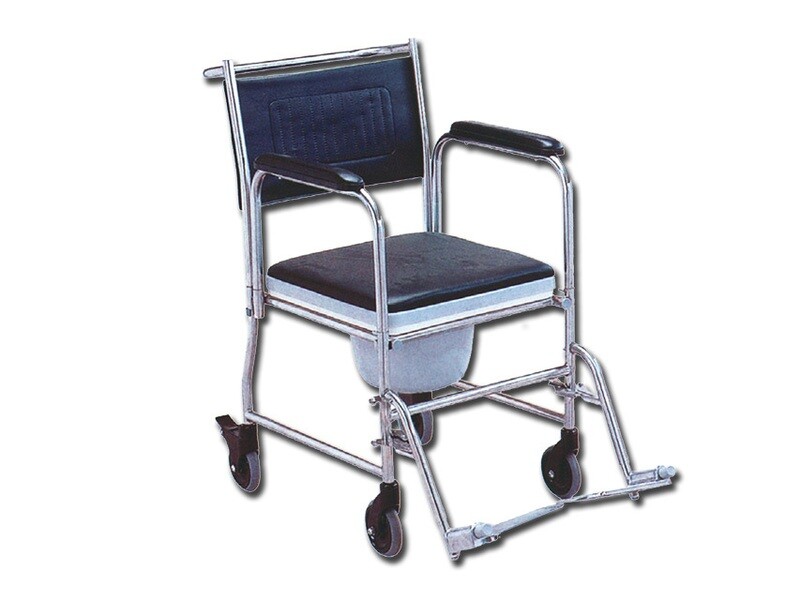 COMMODE WHEELCHAIR with castors - stainless steel