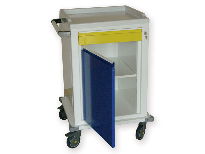 MODULAR TROLLEY painted steel with 1 drawer + 1 shelf