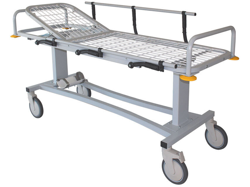 PROFESSIONAL PATIENT TROLLEY with side rails and oxygen cylinder holder