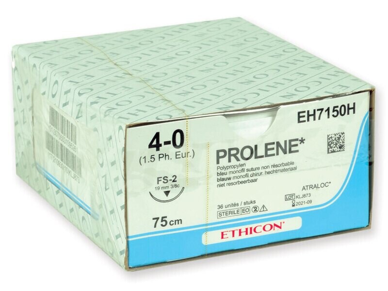ETHICON PROLENE BLUE MONOFILAMENT SUTURES - gauge 4/0 needle 19 mm suture 45 cm