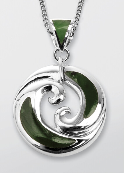 Greenstone and Silver Double Closed Koru Pendant - 34JP