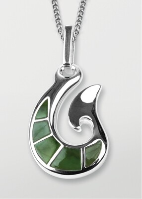 Greenstone and Silver 5 Stone Hook Pendant - 82JP