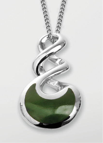 Greenstone and Silver  Double Twist Pendant - 103JP