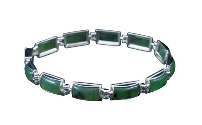 Greenstone and Silver Rectangle Cab Bracelet - B84S