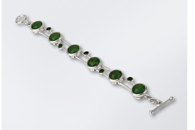 Greenstone and Silver Faceted Round Bracelet - PO1667B-A-J