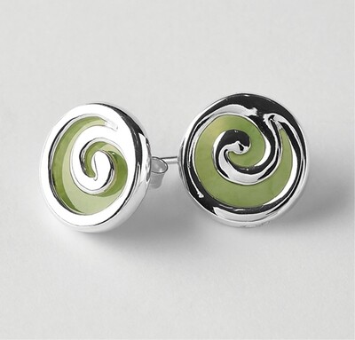Greenstone and Silver 13ml Koru Stud Earrings - ES14