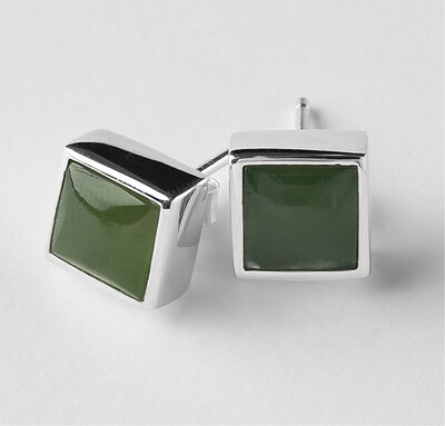 Greenstone and Silver 8mm Square Stud Earrings - ES15