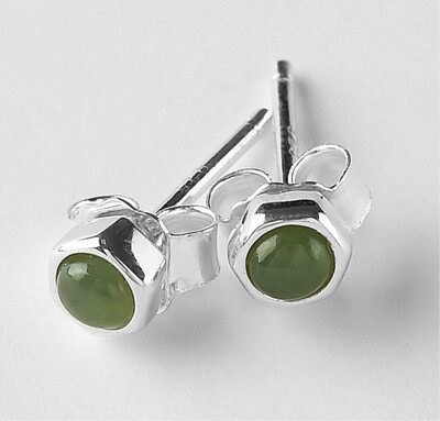 Greenstone and Silver 3ml Hex Round Stud Earrings - ES13