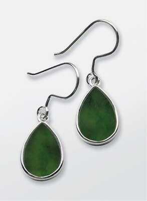 Greenstone and Sterling Silver Teardrop Hook Earrings - ES31S
