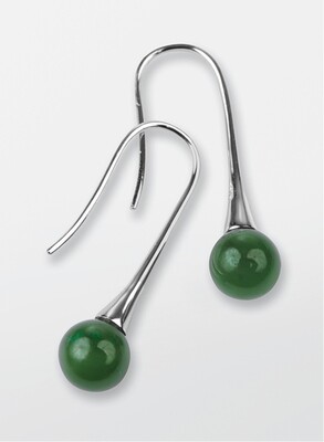 Greenstone and Silver 8mm Ball Hook Earrings - 70JE