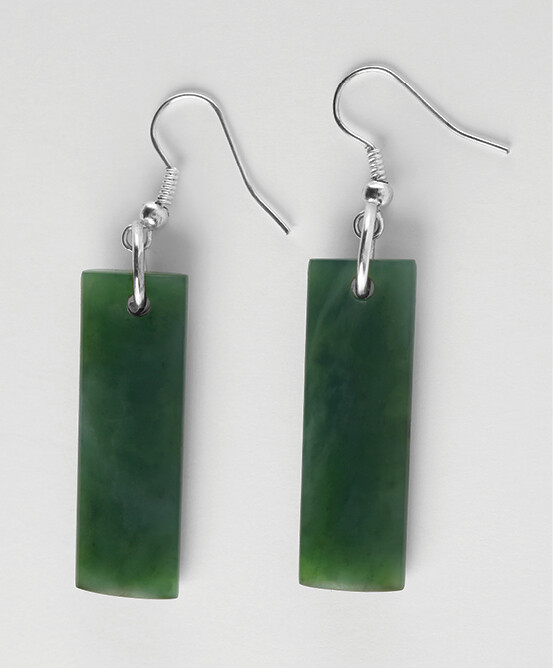 Greenstone and Silver Rectangle Drop Earrings - PD5