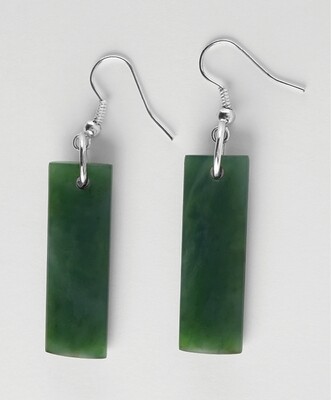 Greenstone and Silver Rectangle Drop Earrings - PD5