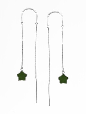 Greenstone and Silver Star Thread Earrings - ST1