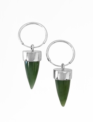 Greenstone and Silver Contemporary Sleeper Earrings - ST5