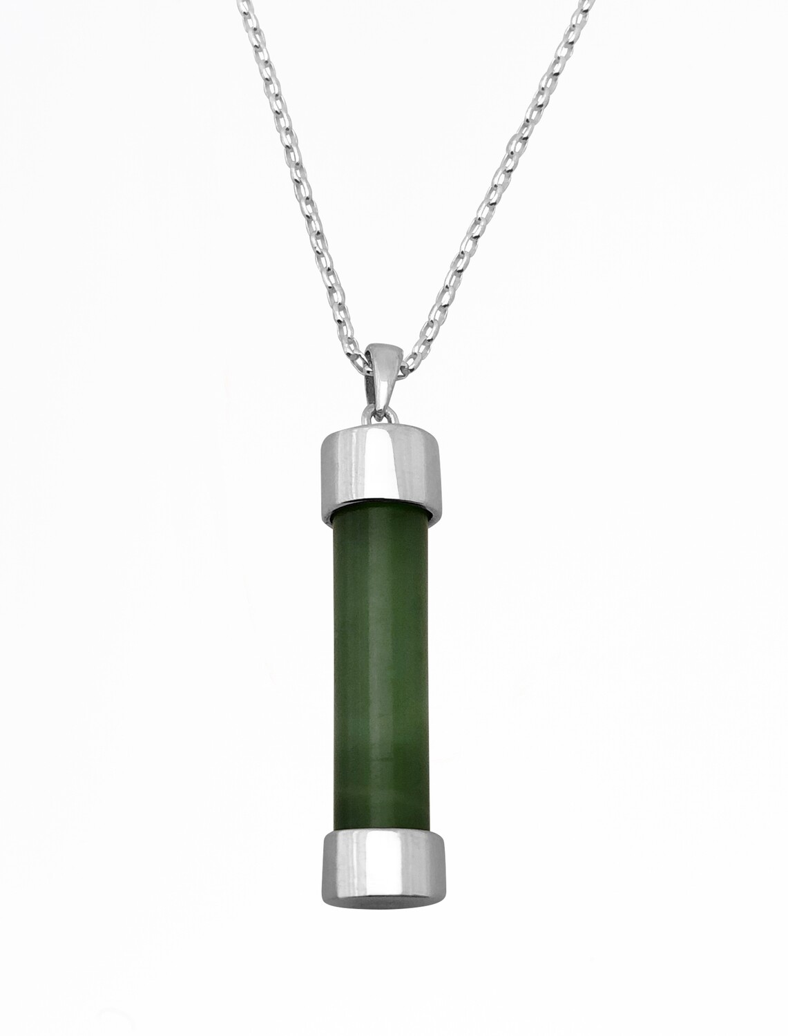 Greenstone and Silver Double Capped Contemporary Pendant - ST8