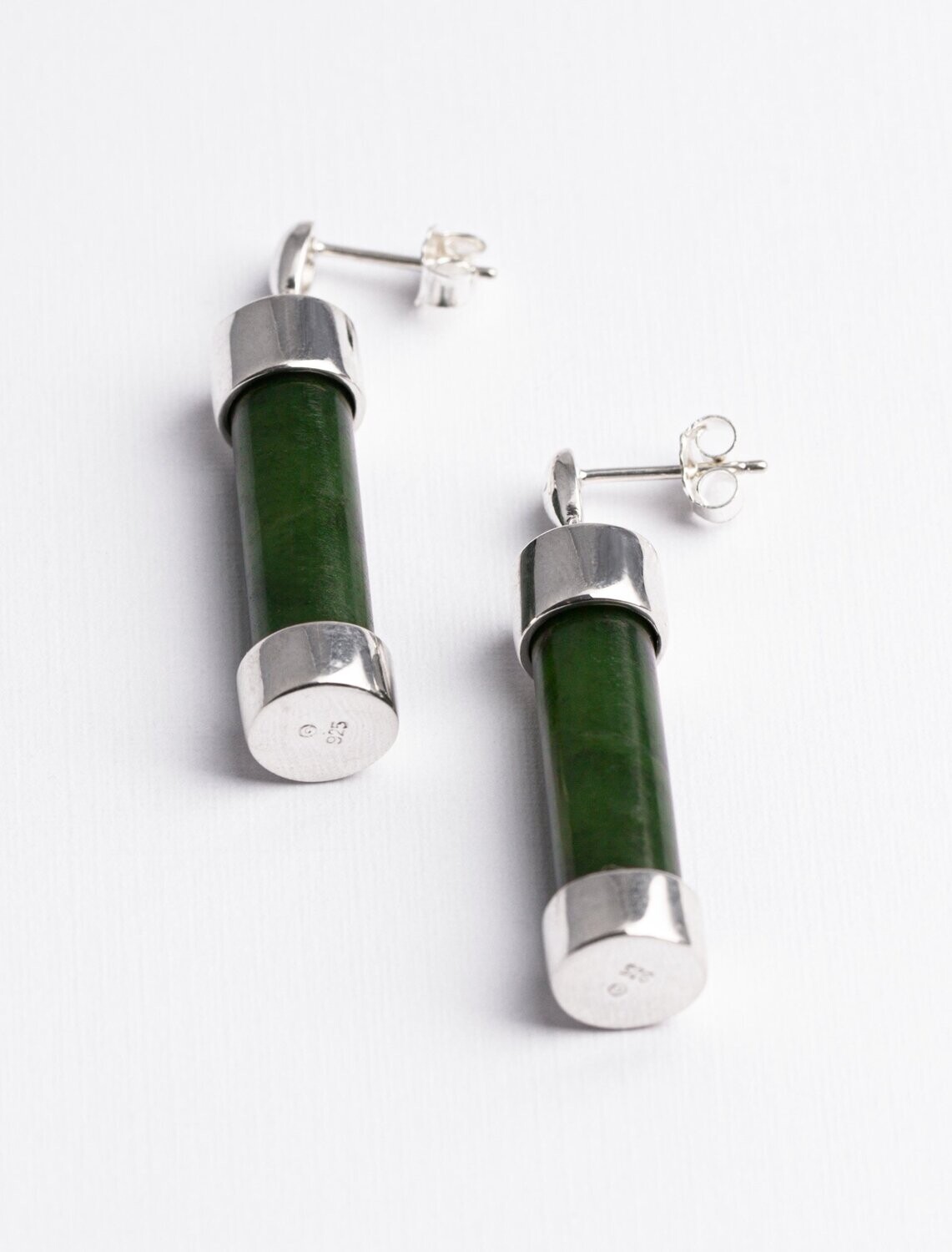 Greenstone and Silver Double Capped Earrings - ST8ER