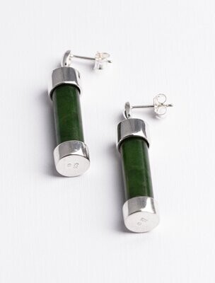 Greenstone and Silver Double Capped Earrings - ST8