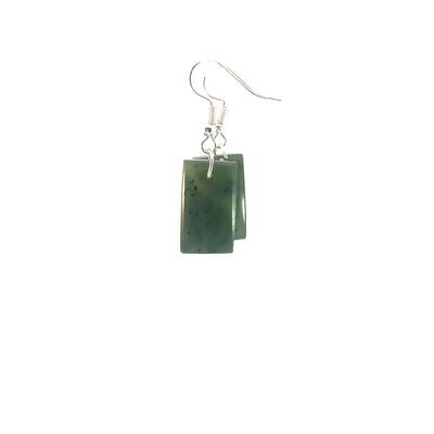 Greenstone and Silver Rectangle Drop Earrings