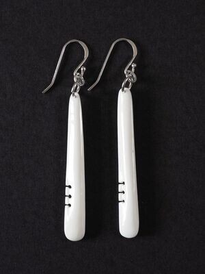AB53 Hand Carved Notched Bone and Sterling Silver Drop Earring