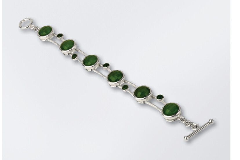 Pounamu Silver Faceted Bracelt with TBar