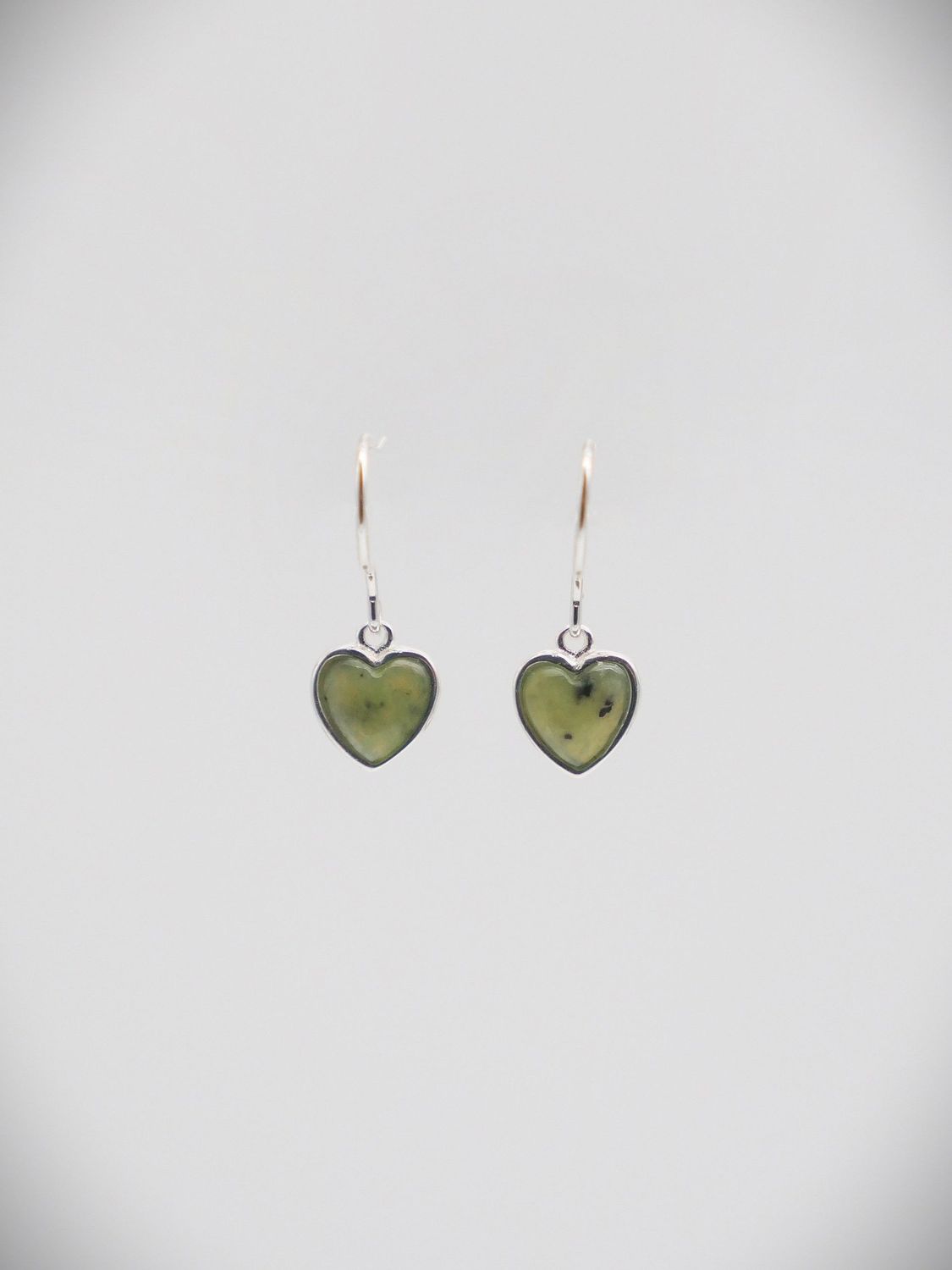 Pounamu and Sterling Silver Pepi Heart Earrings - ES223