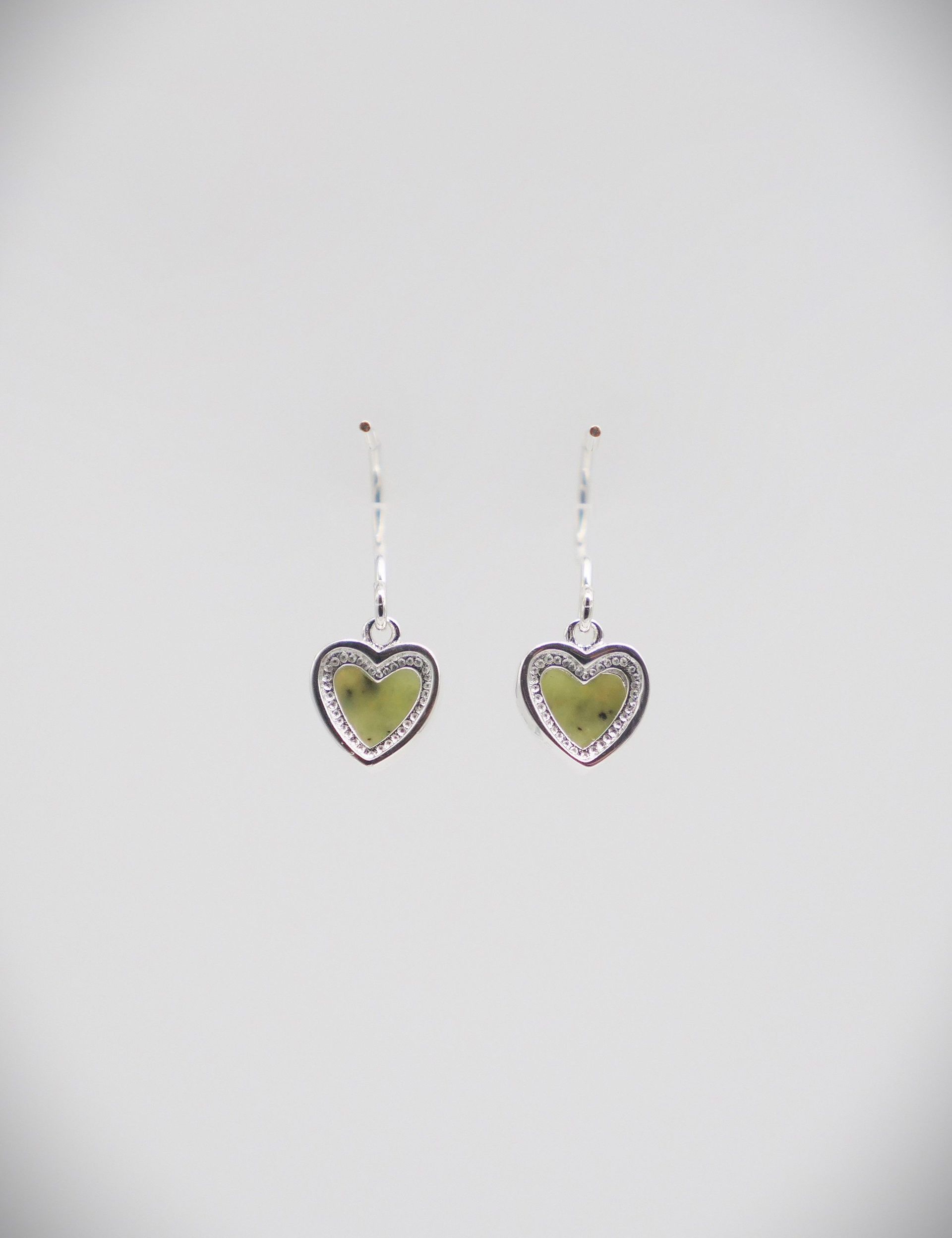 Pounamu and Sterling Silver Pepi Heart Earrings - ES223
