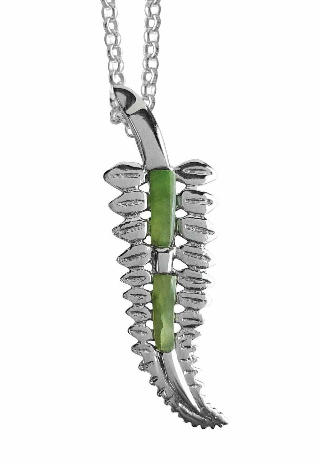 Pounamu and Silver Fern Pendant - 7F4